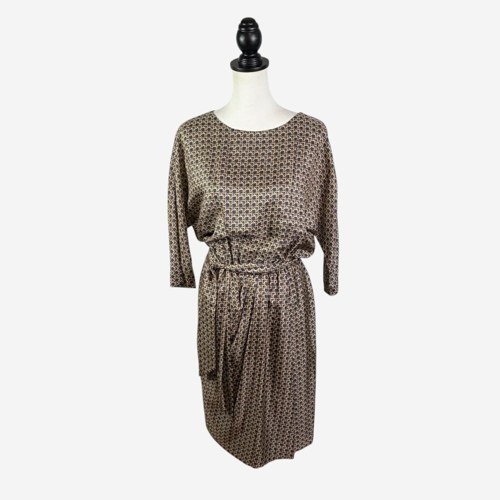 Brooks Brothers Pure Silk Rattan Geometric Print Dress Size 4 Silk Lined Belted